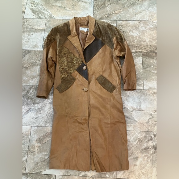 Vintage Maggie Lawrence leather patchwork Trench Jacket Women’s Size M - Picture 2 of 6